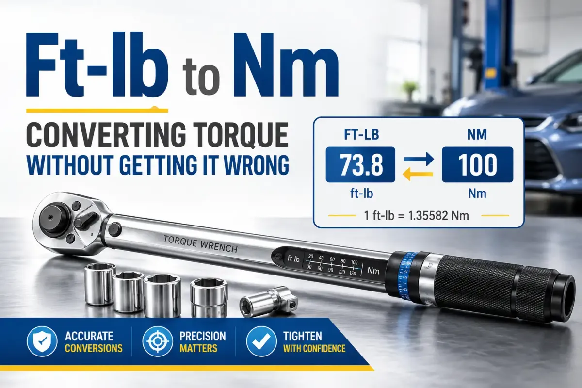 Torque wrench with ft-lb to Nm conversion example for accurate torque settings