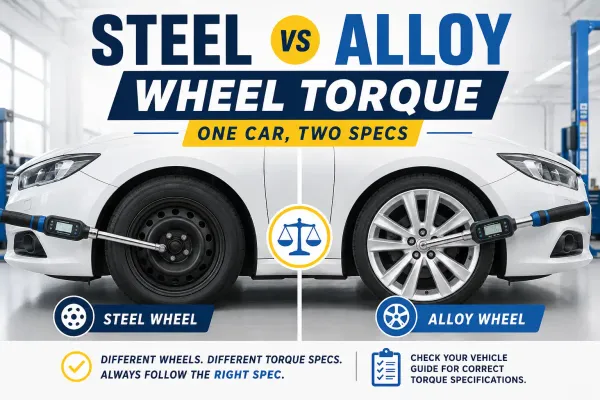 Steel and alloy wheel torque comparison on the same car